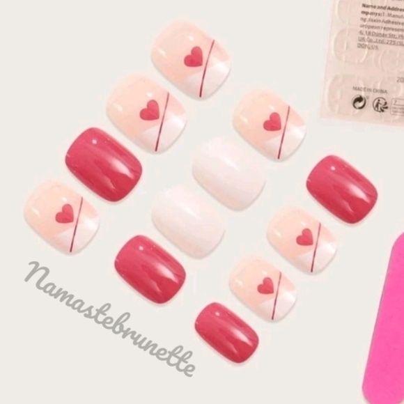 2/$16 Pink Hearts French Manicure Press On Nails - Picture 7 of 16